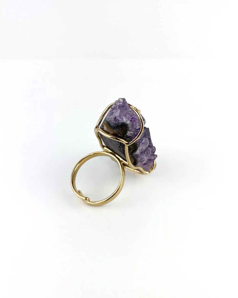 Anello Regolabile con Drusa di Ametista Placcato Oro
