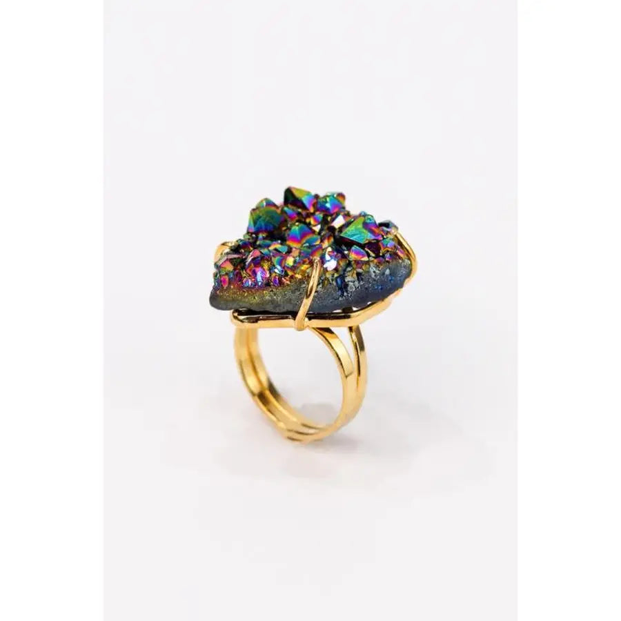 Anello Regolabile con Drusa di Ametista Titanio Placcato Oro