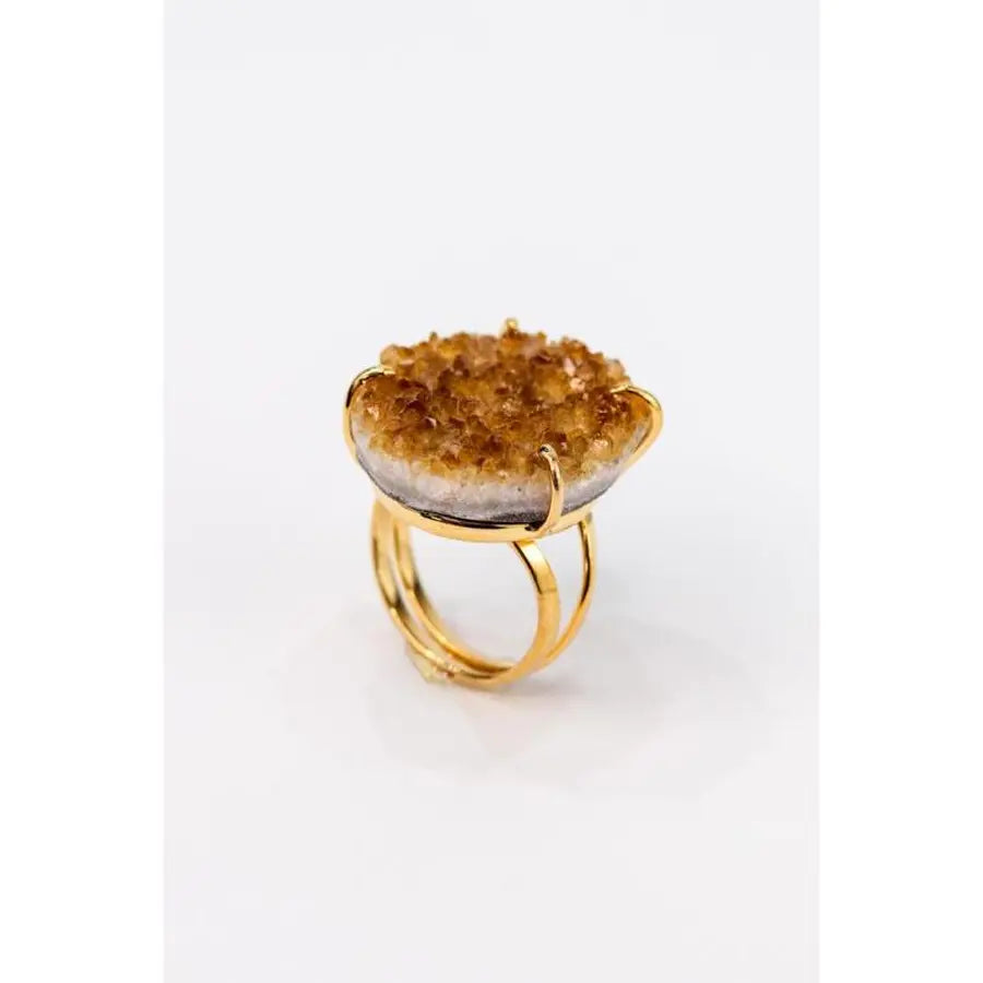 Anello Regolabile con Citrino e Griffe Placcato Oro