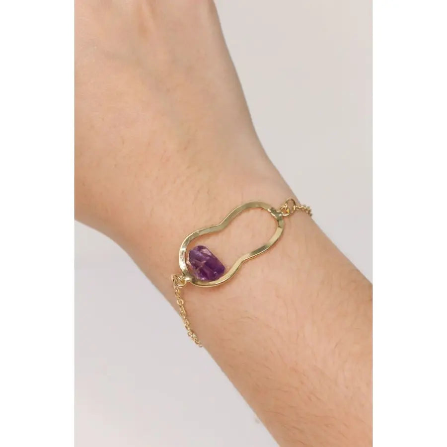 Bracciale a Maglie con Ametista Grezza Placcato Oro