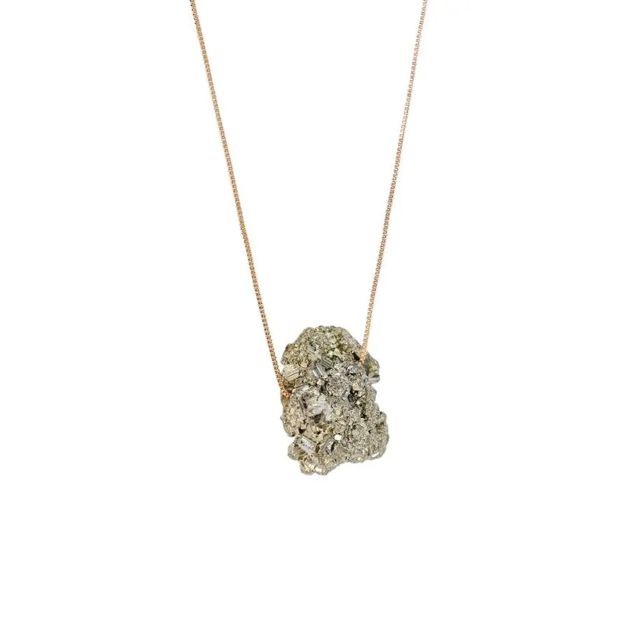 Collana Lunga con Pietra Grezza di Pirite Placcata Oro